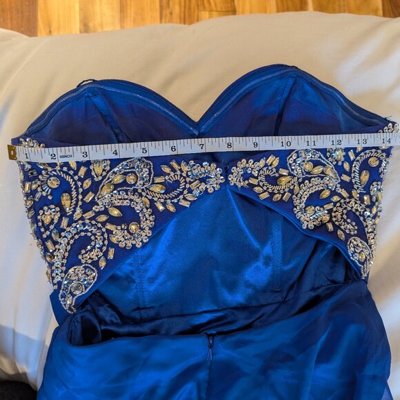 Blue Strapless long Sequin hand Beaded bodice Semila&Co dress Prom Formal Party - Picture 9 of 13